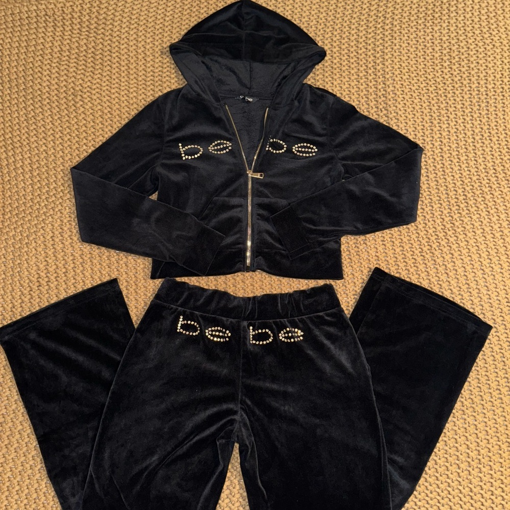 Bebe Black Velour Tracksuit